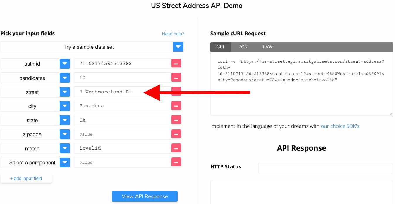 address API county codes step 1 - Visit address validation API demo page