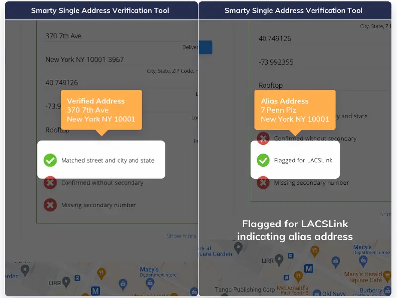 When two or more addresses represent a single delivery point, aliases are flagged for LACSLink to let you know